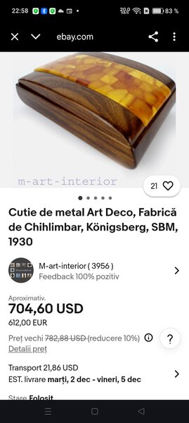 Dozator de tigarete Konigsberg cu chihlimbar, anii1920- 1930